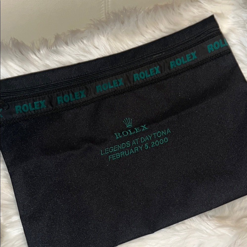 Rolex Black and Green Zippered Pouch